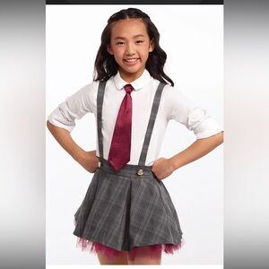 Weissman 2pc “Studio Executive” Plaid Suspender Skirt w/White Shirt, CL